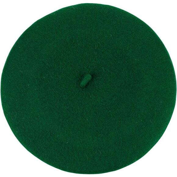 Elegant Hunter Green Wool Beret for Women and Teens - Classic French Style - Picture 2 of 2